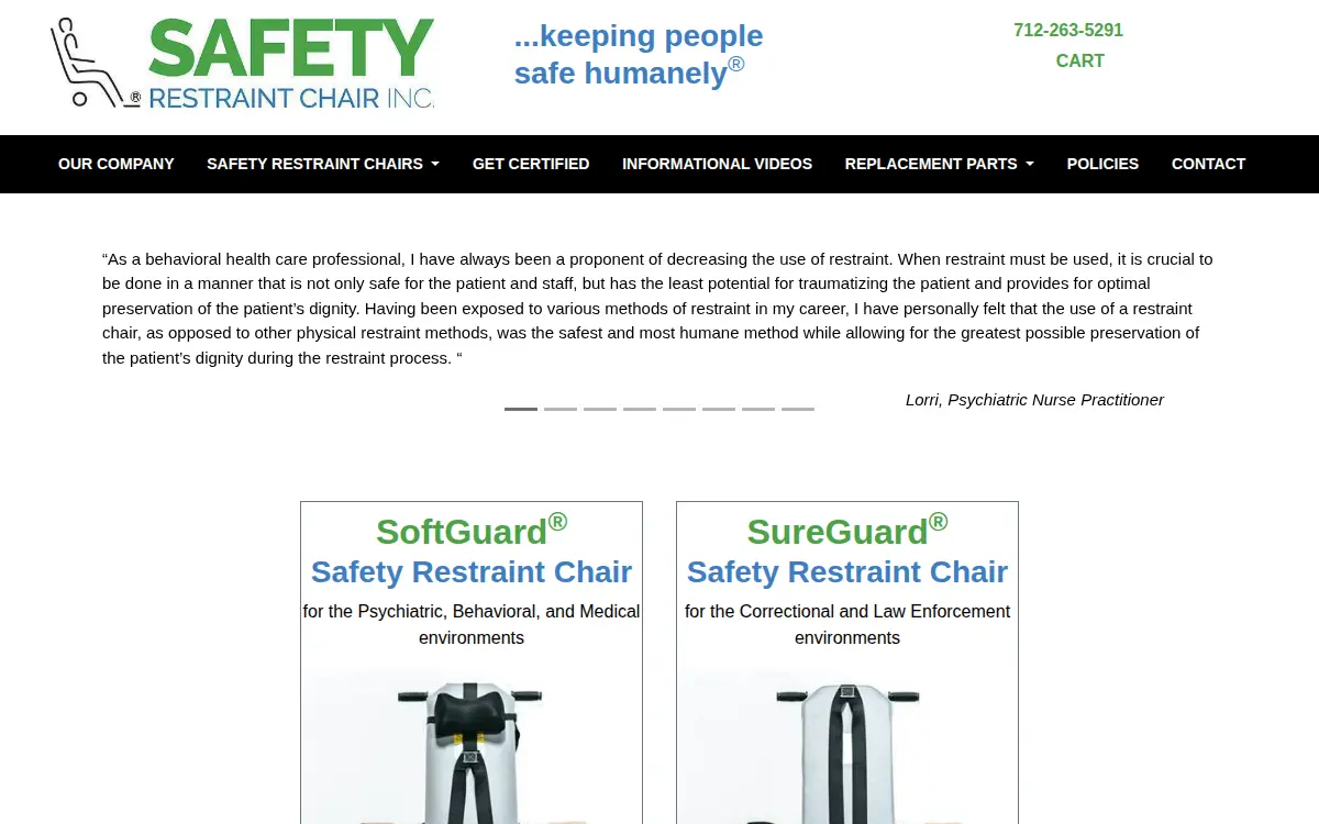 Homepage of Safety Restraint Chair INC