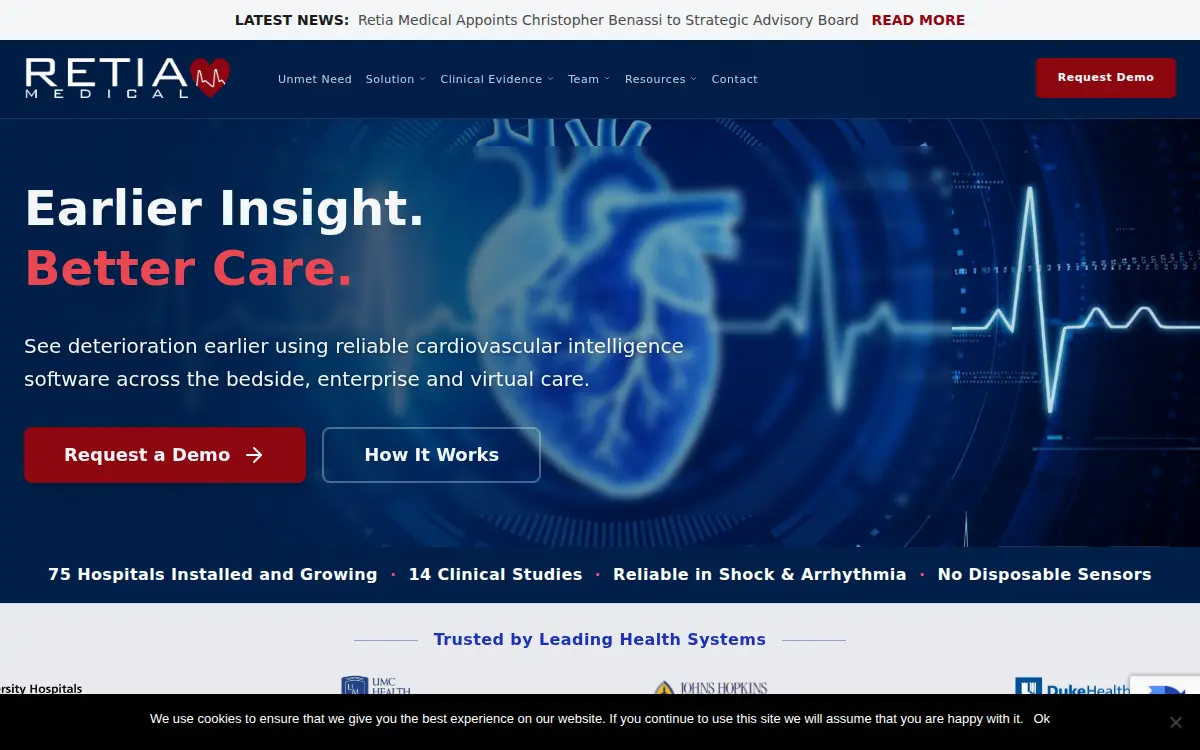 Homepage of Retia Medical Systems, INC.