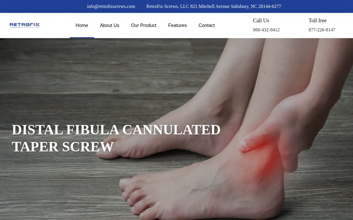 Homepage of Retrofix Screws, LLC
