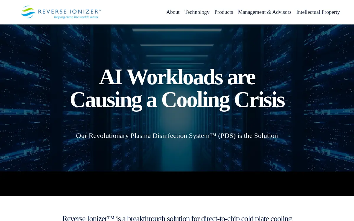 Homepage of Reverse Ionizer, LLC
