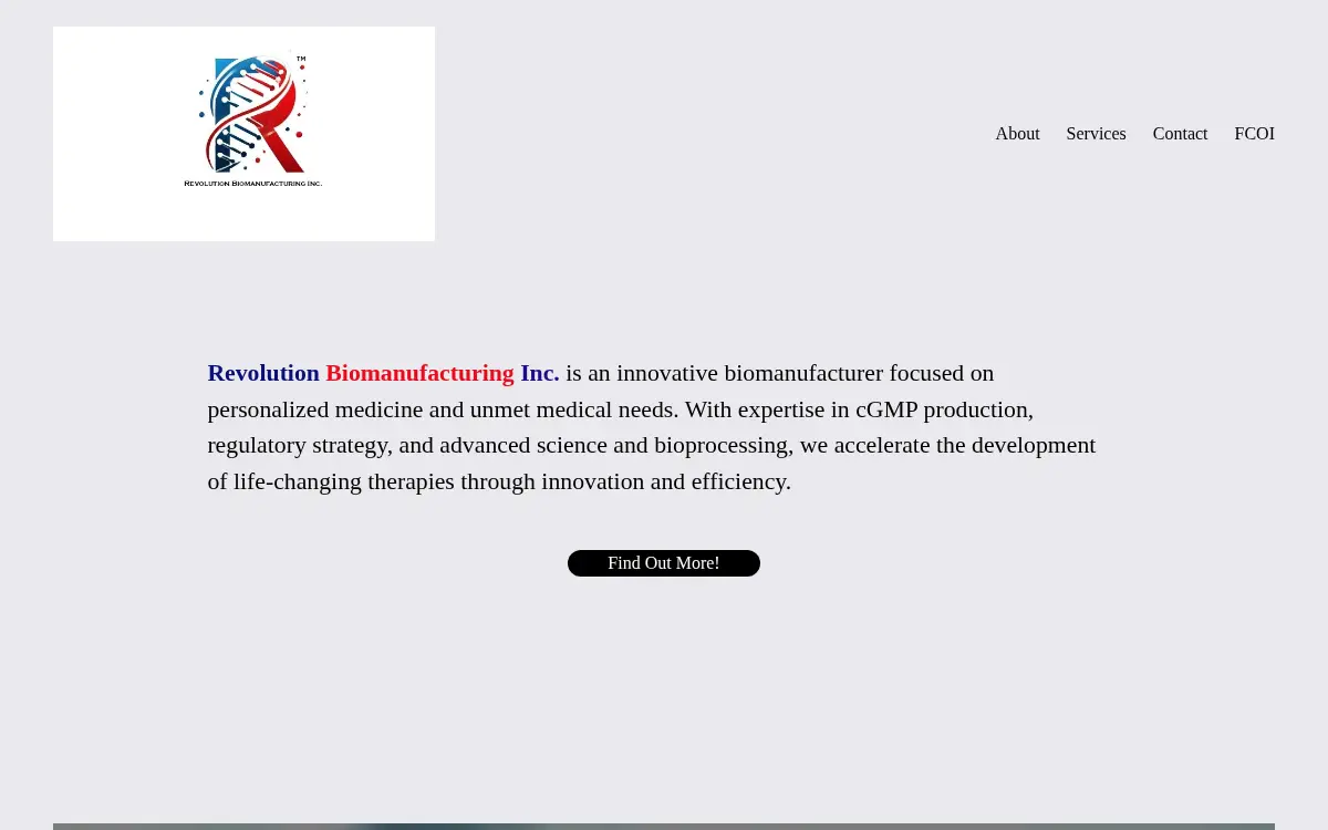 Homepage of Revolution Biomanufacturing INC