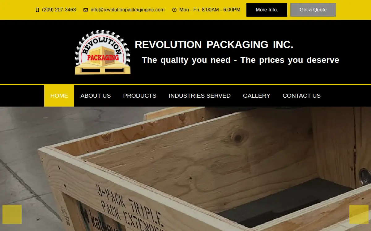 Homepage of Revolution Packaging INC
