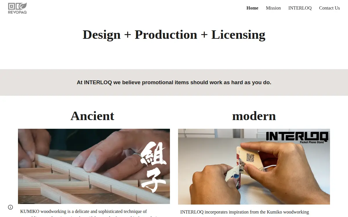 Homepage of Revopaq LLC
