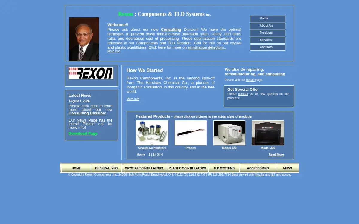 Homepage of Rexon Components INC