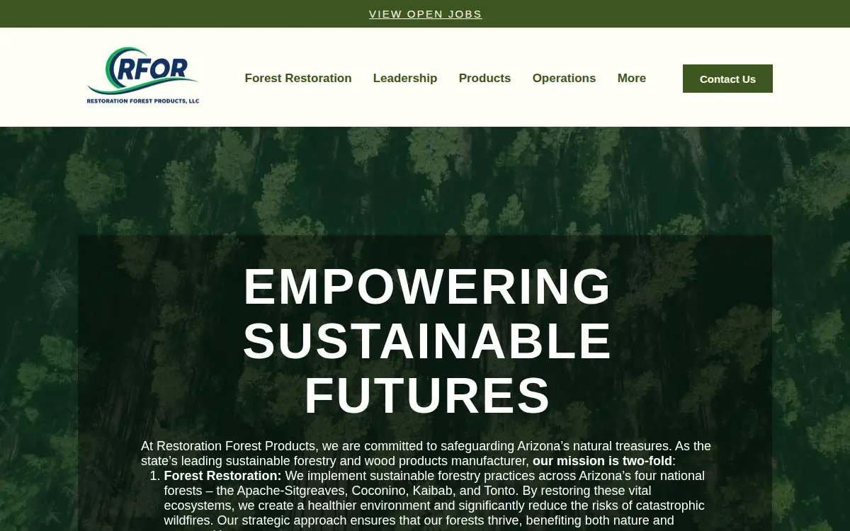 Homepage of Restoration Forest Products, LLC
