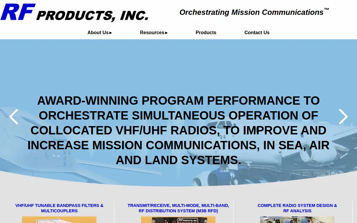 Homepage of R F Products, INC