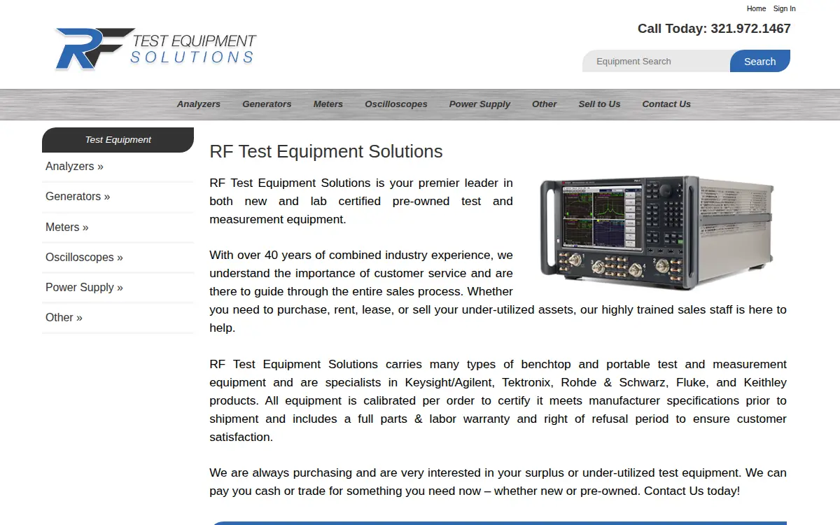 Homepage of Rf Test Equipment Solutions LLC