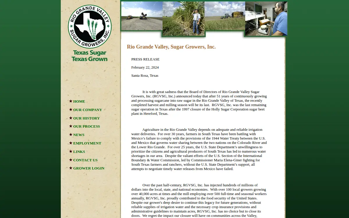 Homepage of Rio Grande Valley Sugar Growers, INC.