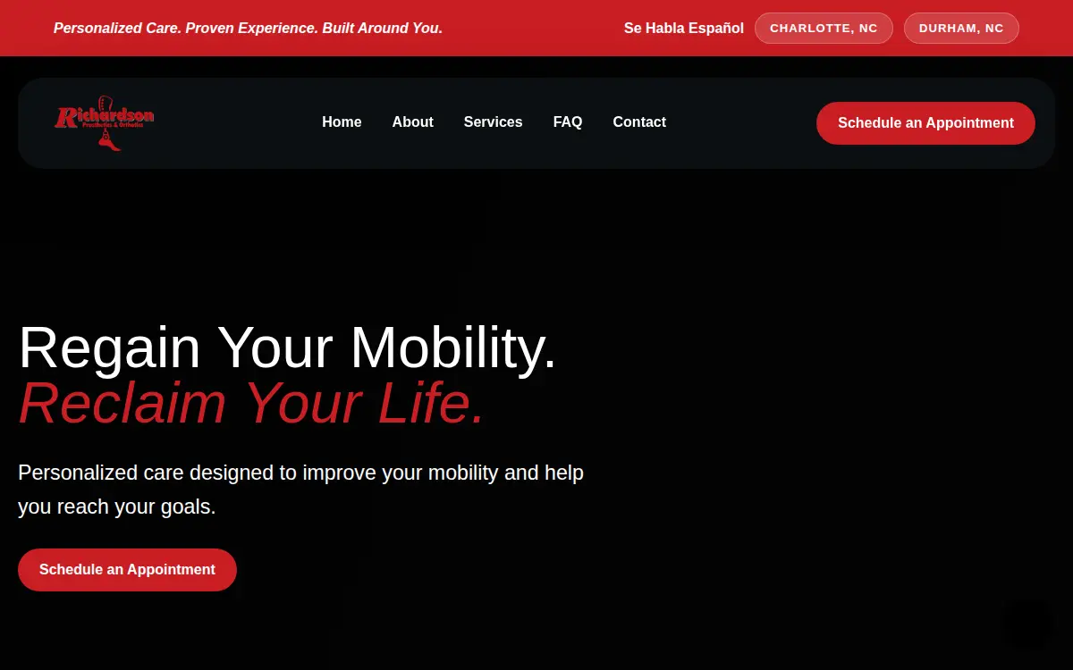 Homepage of Richardson Prosthetics & Orthotics, LLC