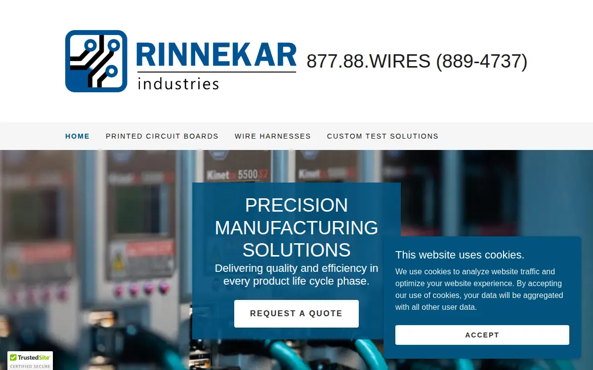 Homepage of Rinnekar Industries, LLC