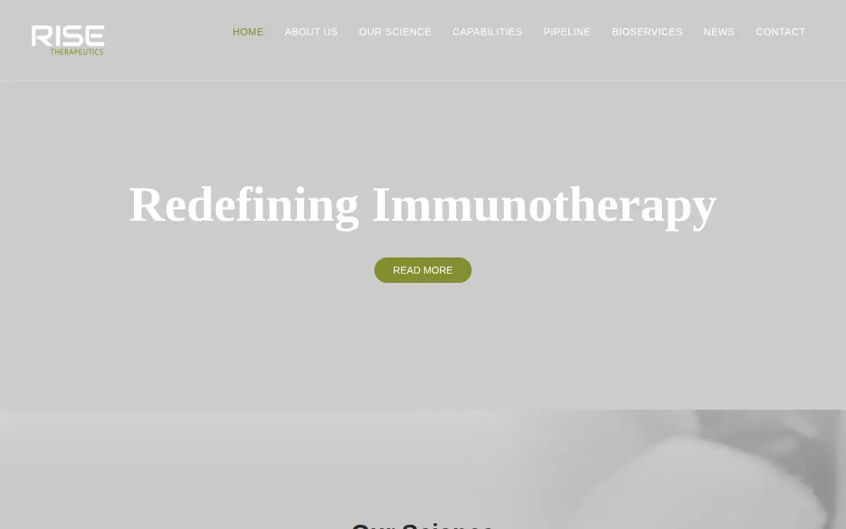 Homepage of Rise Therapeutics LLC
