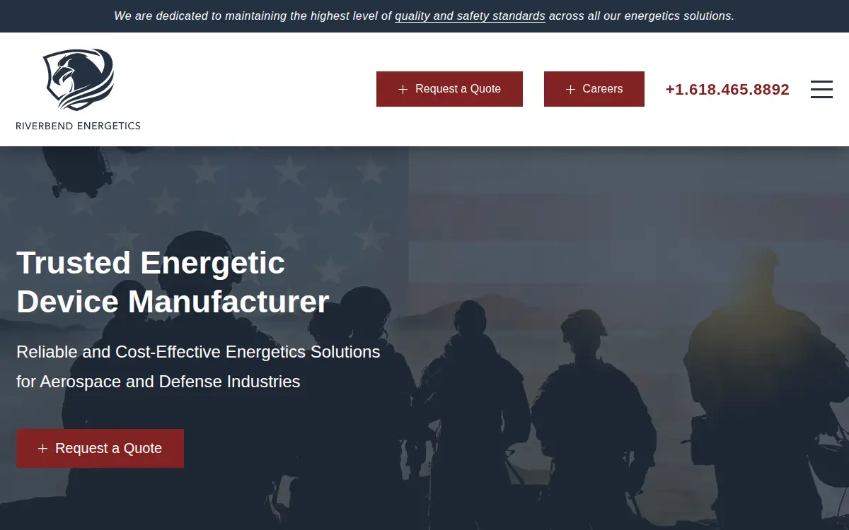 Homepage of Riverbend Energetics Mfg., LLC