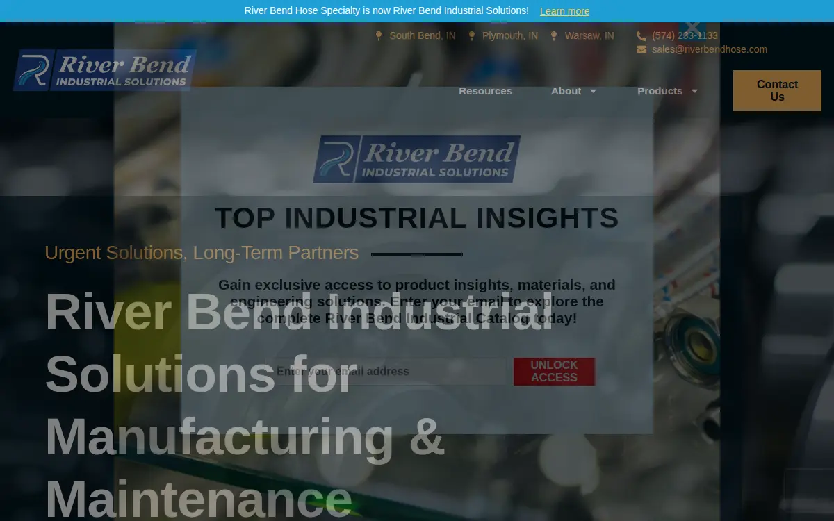 Homepage of River Bend Hose Specialty, INC.
