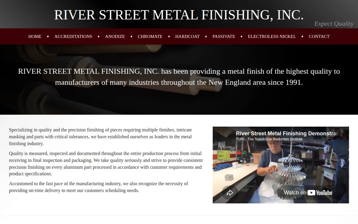 Homepage of River St. Metal Finishing, INC.