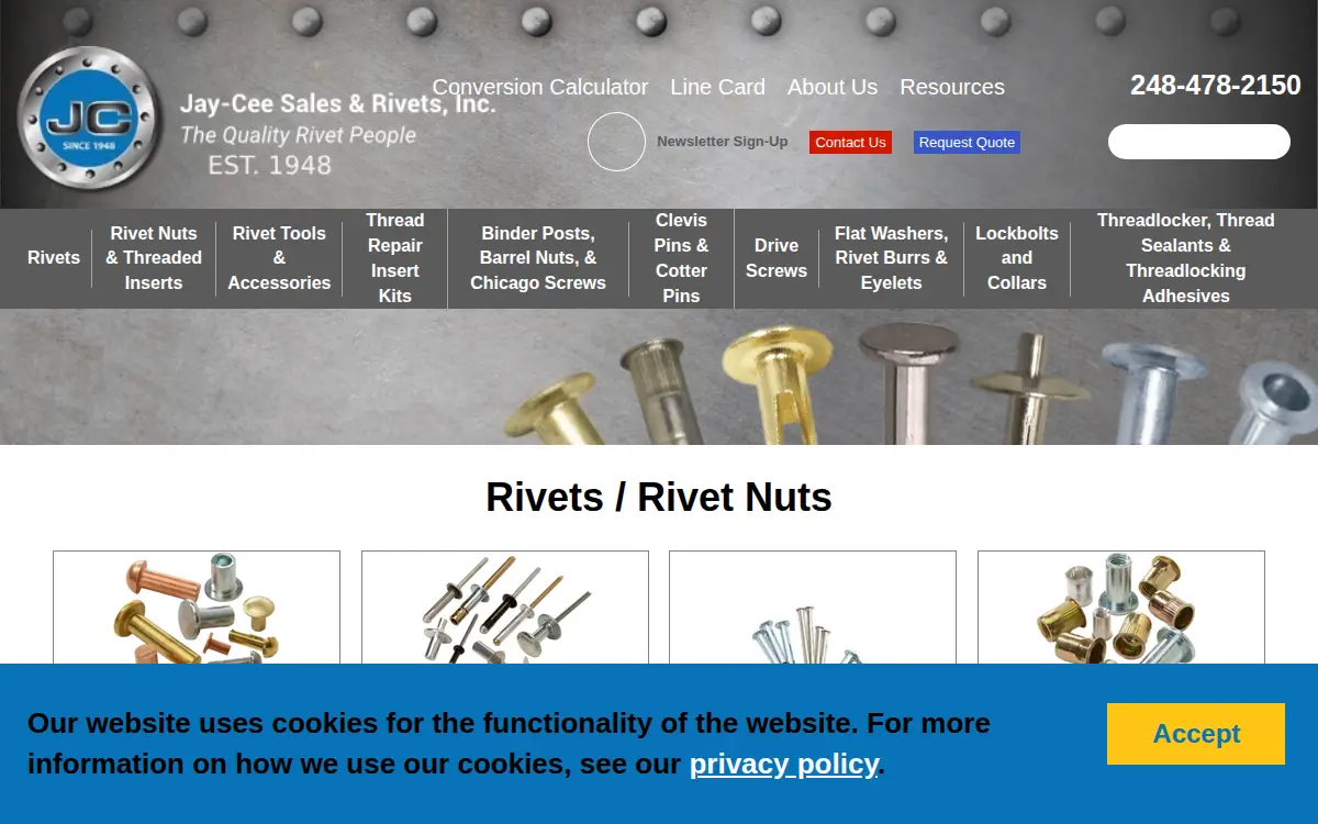 Homepage of Jay Cee Sales & Rivet INC