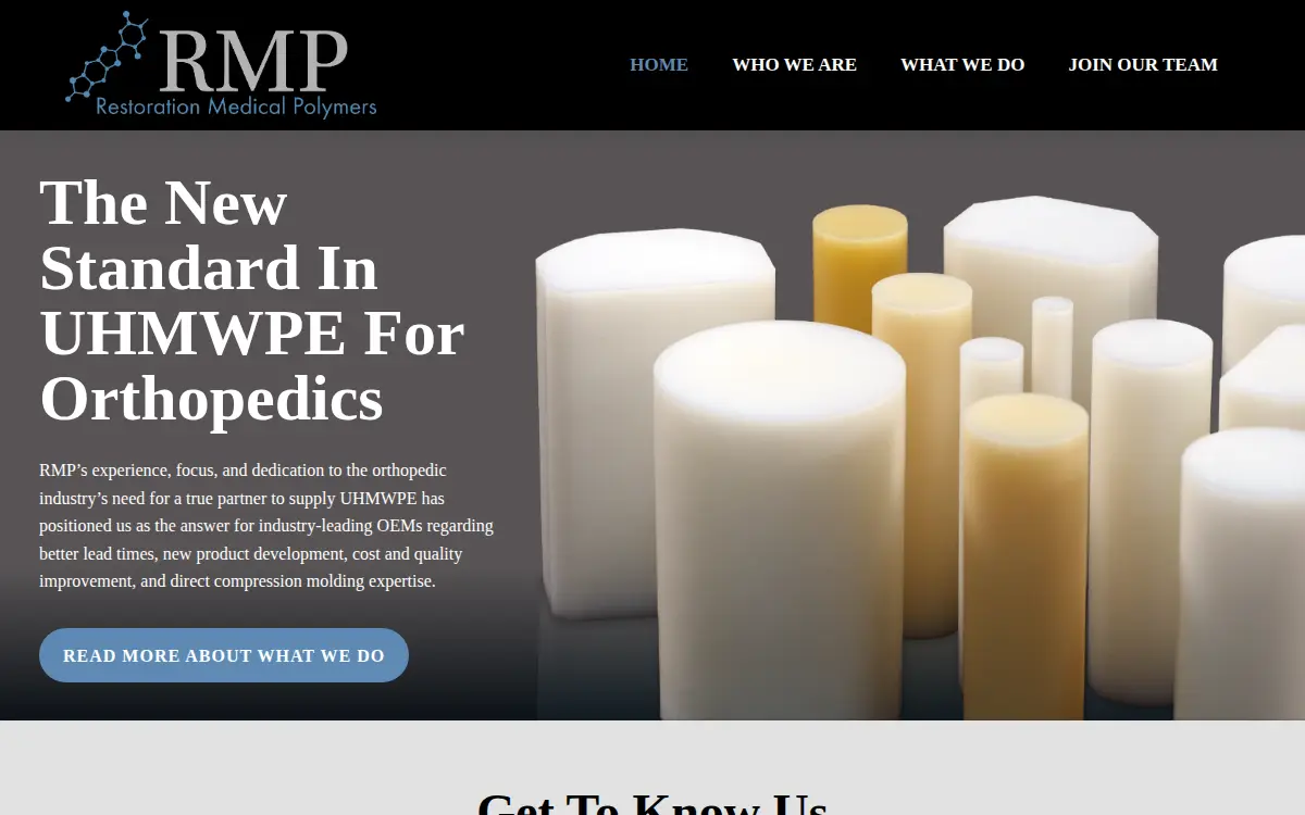 Homepage of Restoration Medical Polymers, LLC