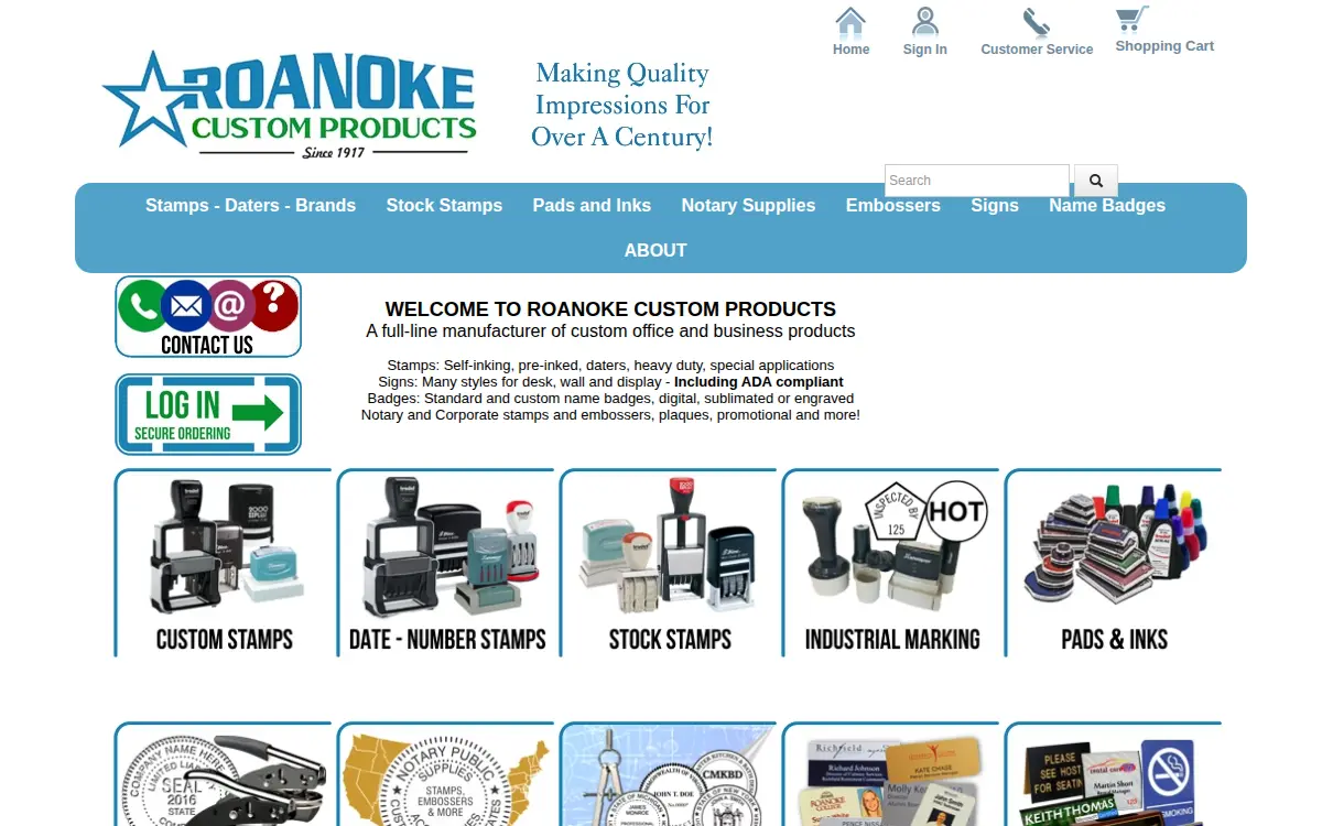 Homepage of Roanoke Stamp & Seal Company