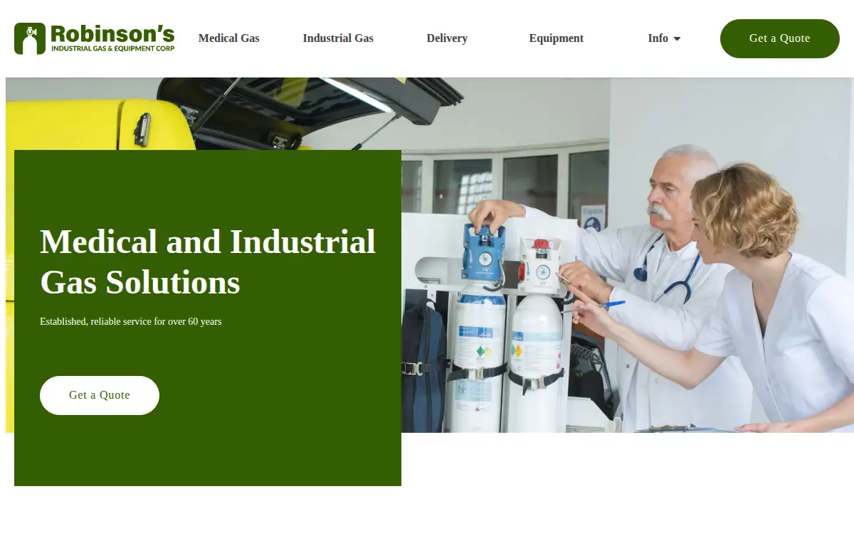 Homepage of Robinson's Industrial Gas & Equipment CORP.