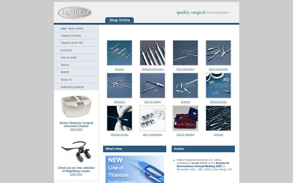 Homepage of Roboz Surgical Instrument Co., INC.