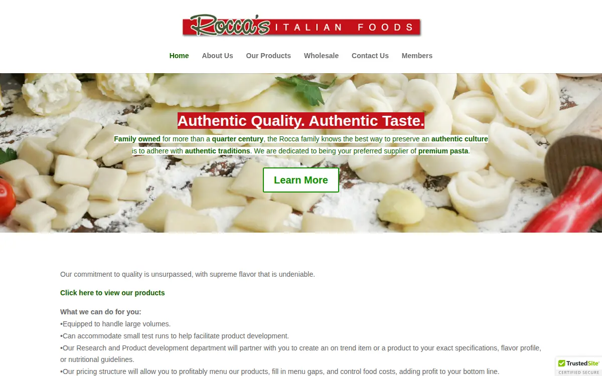 Homepage of Rocca's Italian Foods, INC