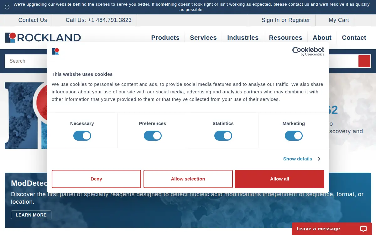 Homepage of Rockland Immunochemicals INC