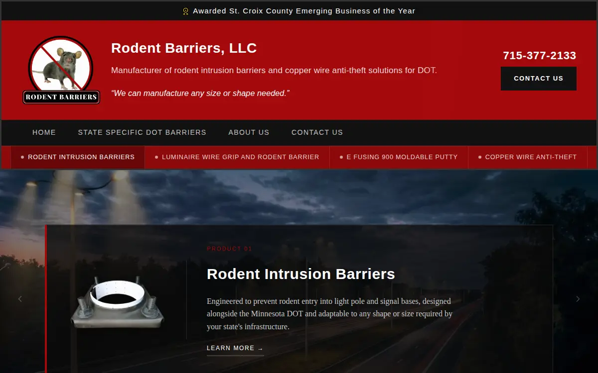 Homepage of Rodent Barriers LLC
