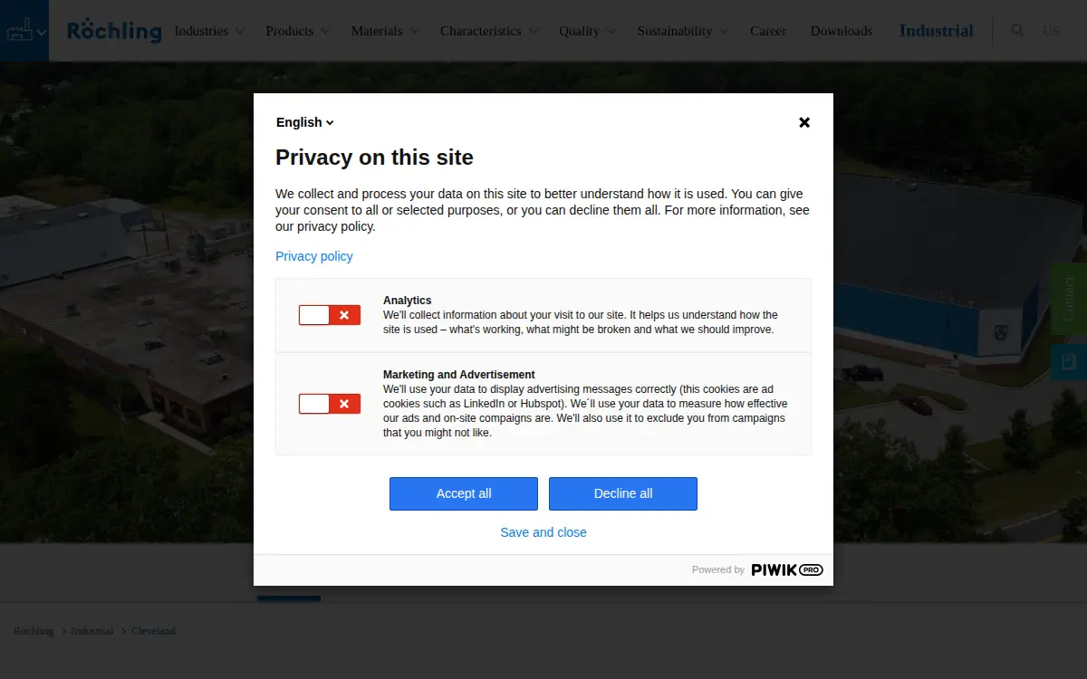 Homepage of Roechling Industrial Cleveland, LP
