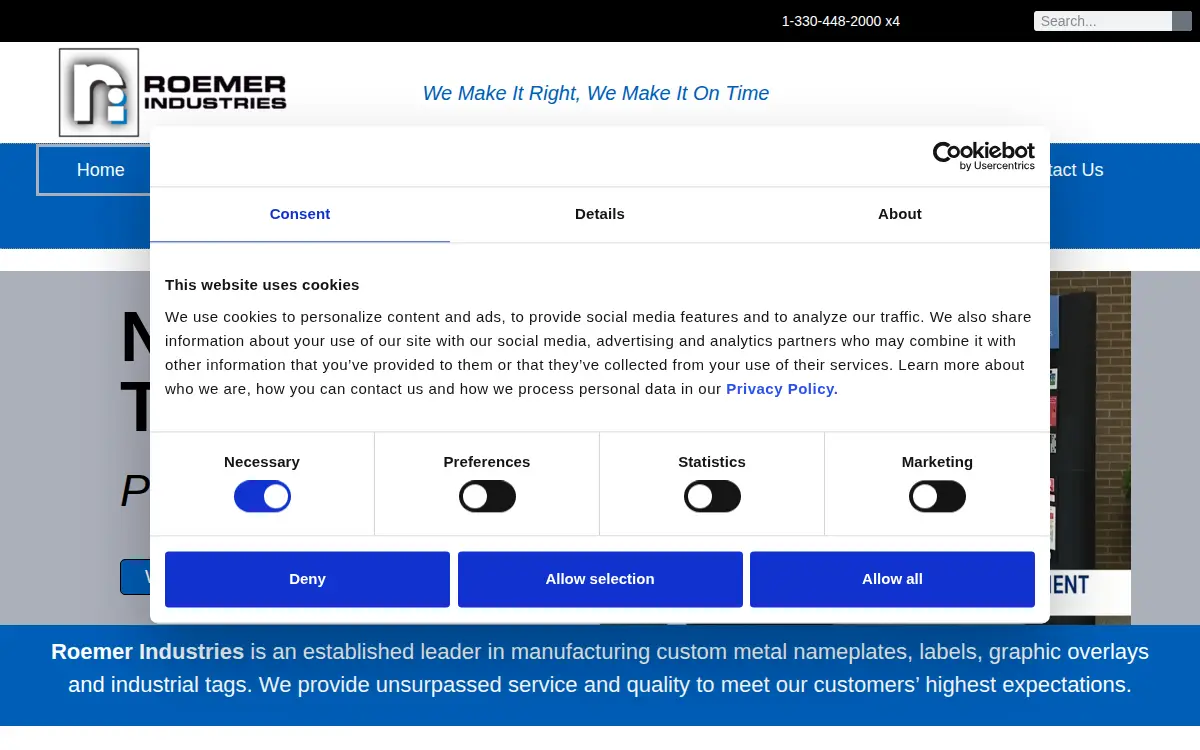 Homepage of Roemer Industries, LLC