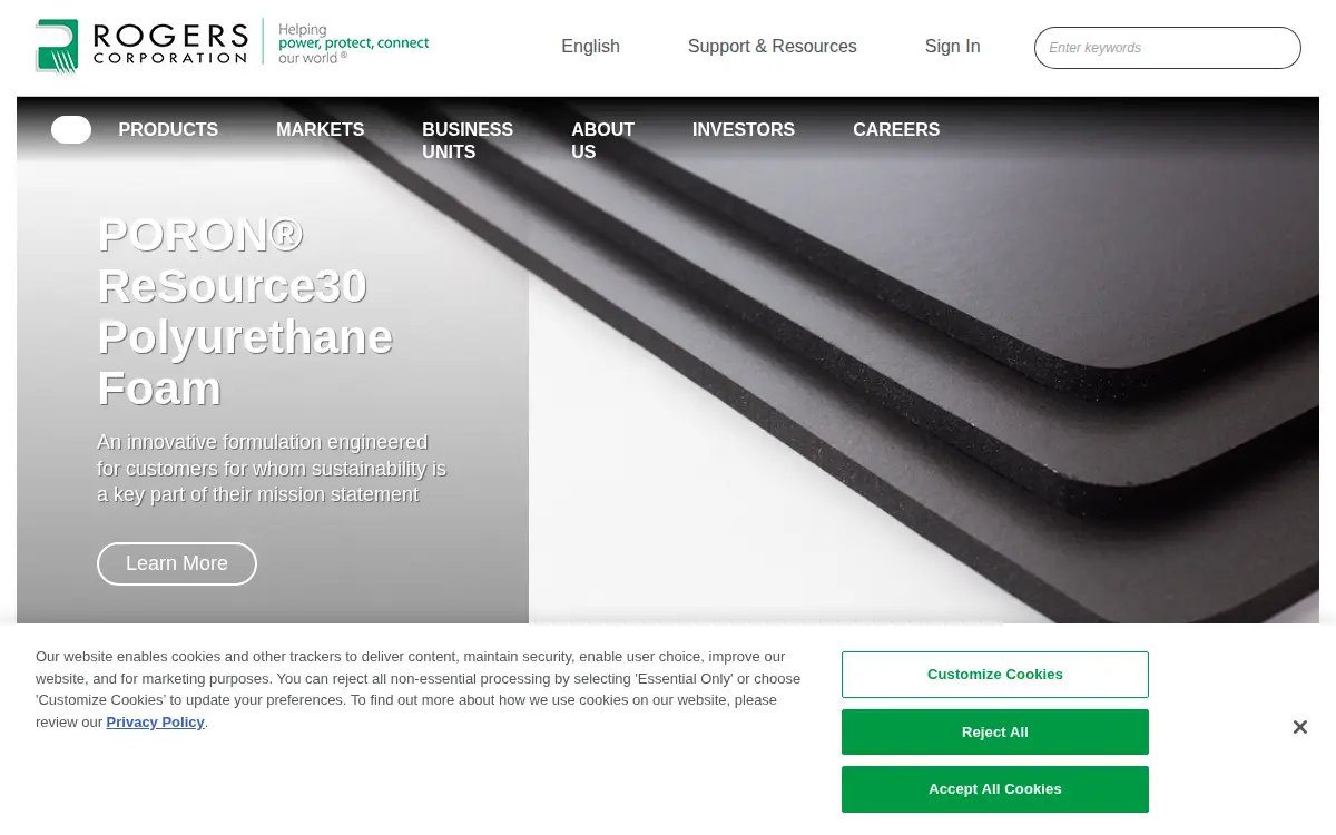 Homepage of Rogers Corporation