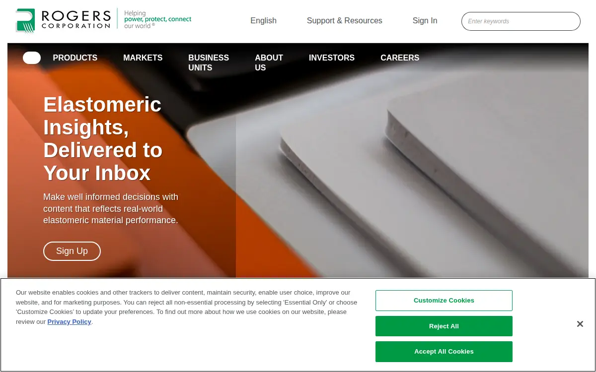 Homepage of Rogers CORP
