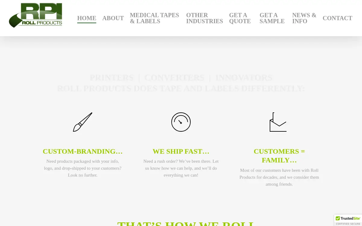 Homepage of Roll Products, INC