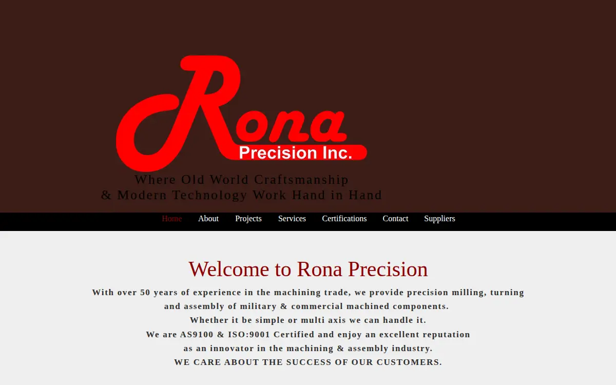 Homepage of Rona Precision, INC