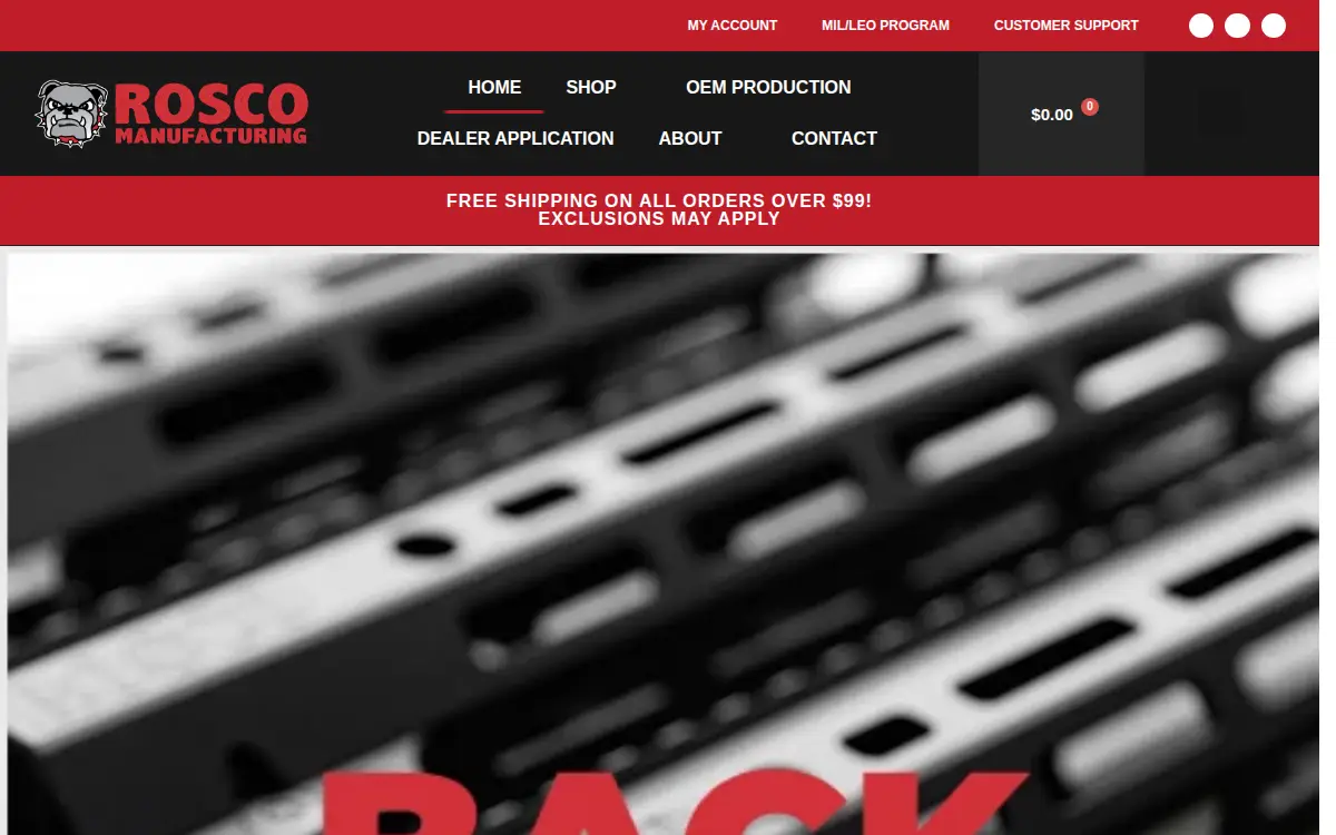 Homepage of Rosco Manufacturing, LLC