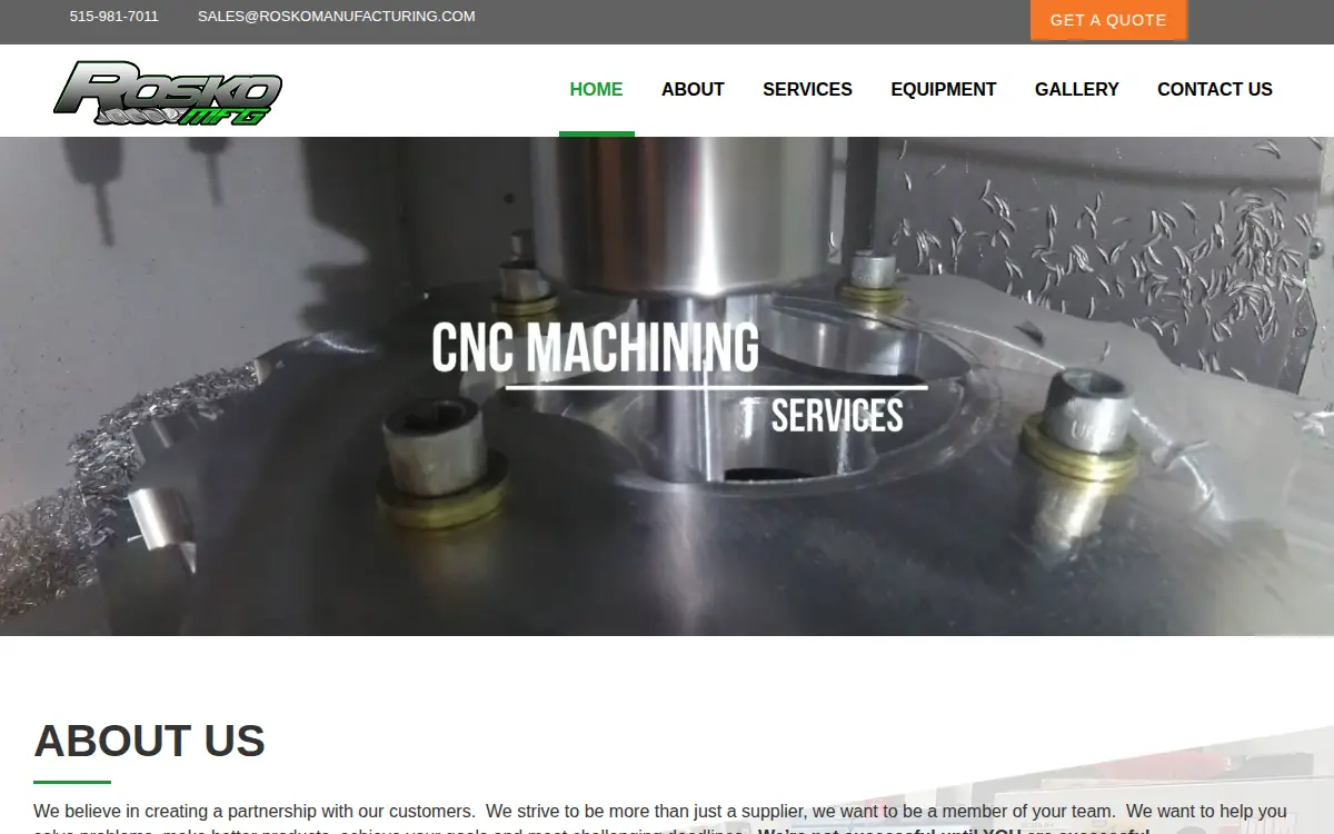 Homepage of Rosko Manufacturing, LLC