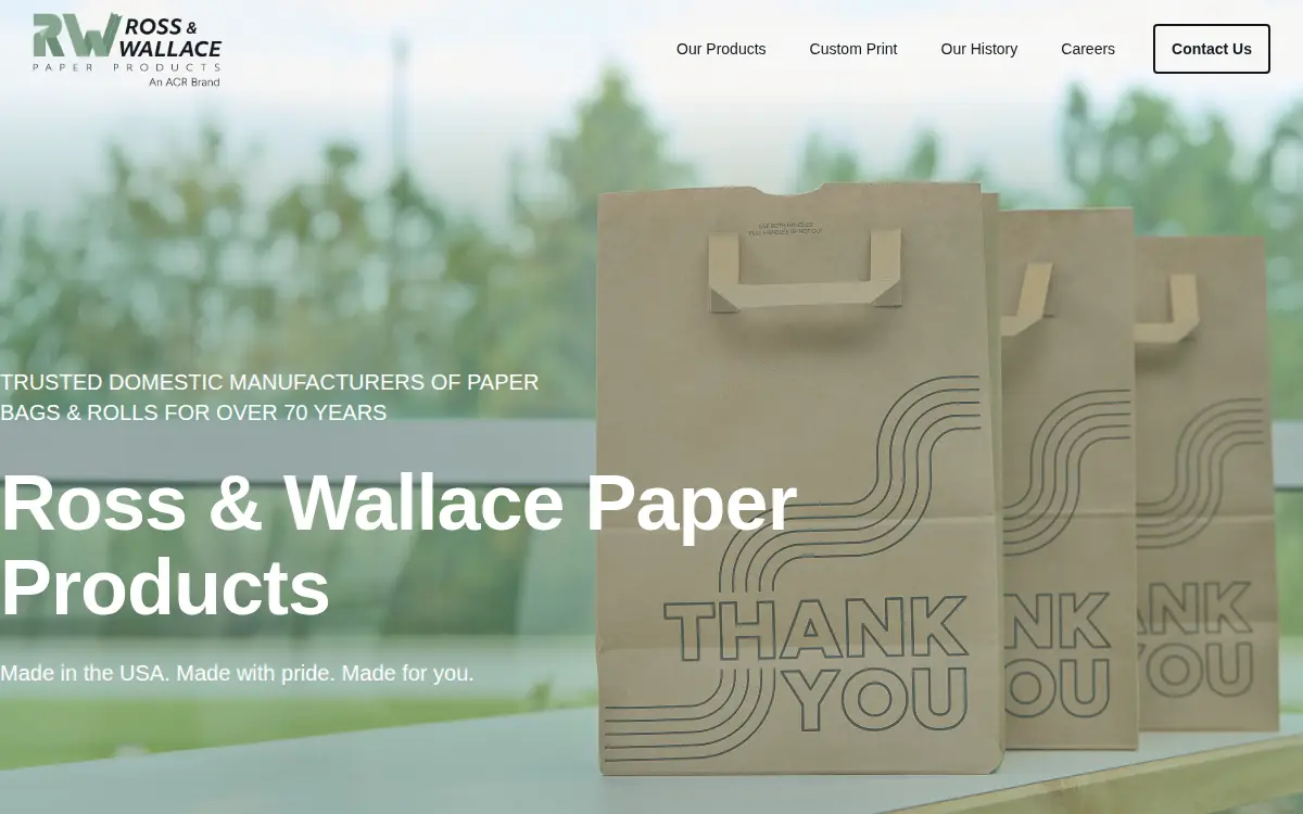 Homepage of Ross and Wallace Paper Products INC.
