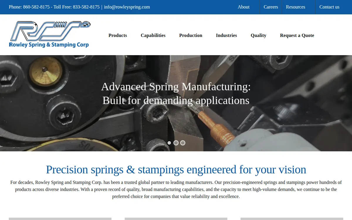 Homepage of Rowley Spring & Stamping Corporation