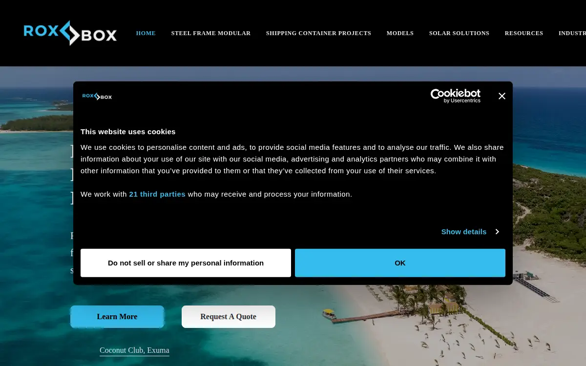 Homepage of Roxbox Containers, INC