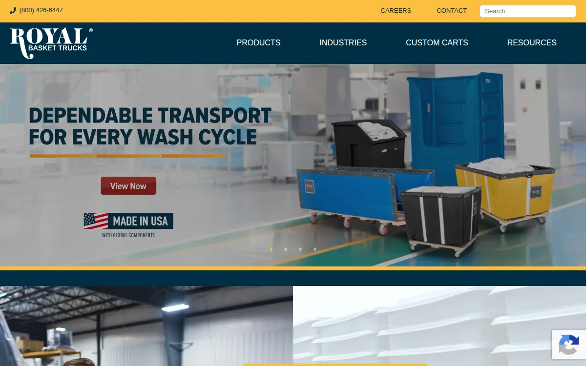 Homepage of Royal Basket Trucks, INC.