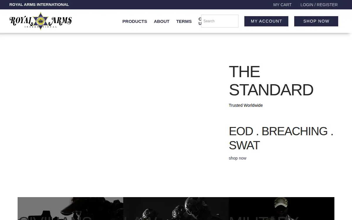 Homepage of Royal Arms International, INC.