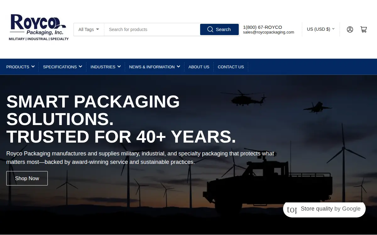 Homepage of Royco Packaging INC