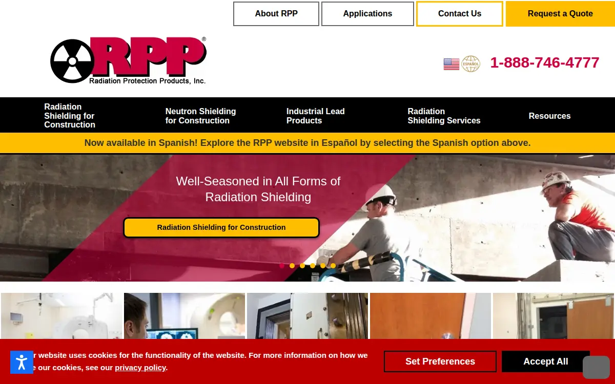 Homepage of Radiation Protection Products, INC.