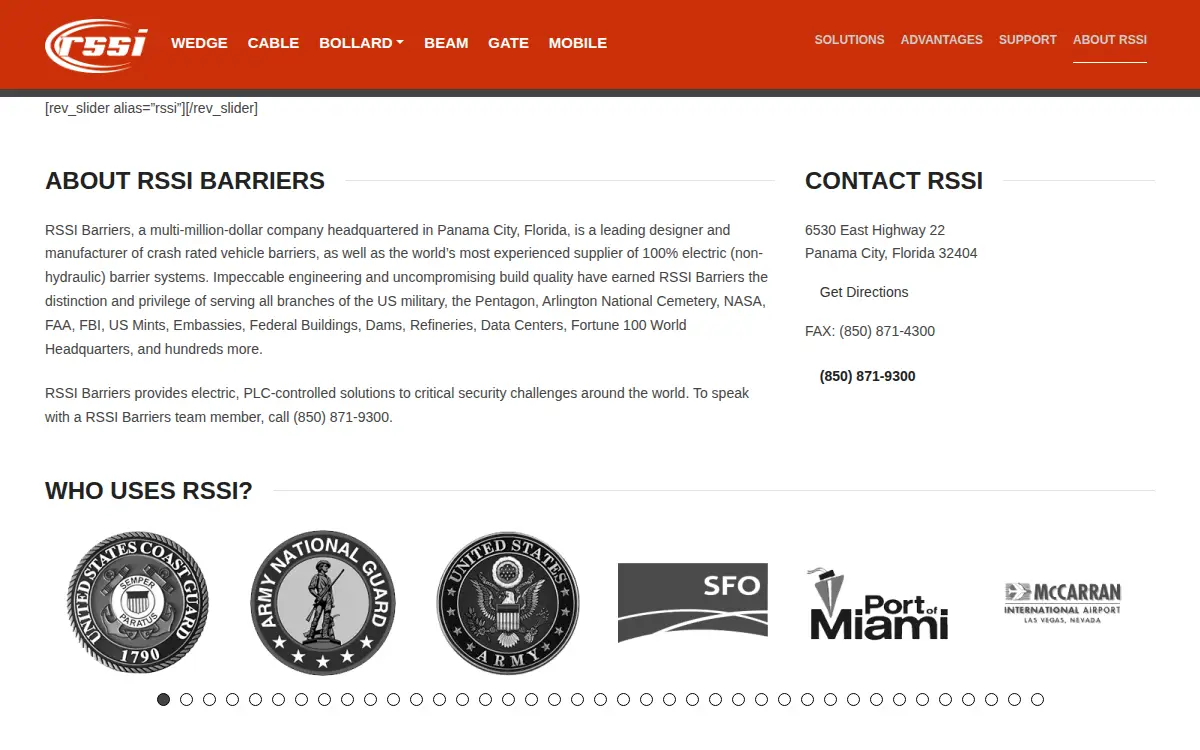 Homepage of Rssi Barriers LLC
