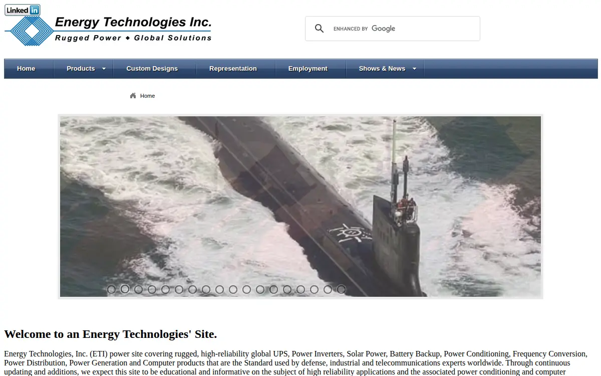 Homepage of Energy Technologies INC