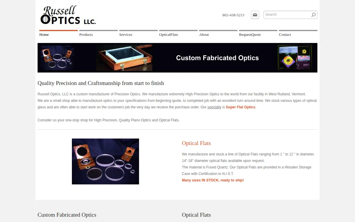 Homepage of Russell Optics, LLC