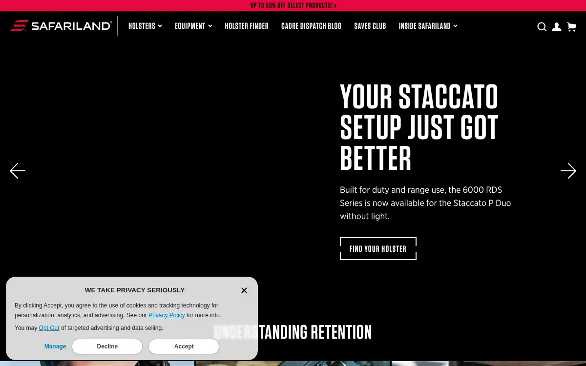 Homepage of Safariland LLC