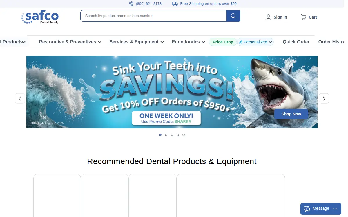Homepage of Safco Dental Supply LLC