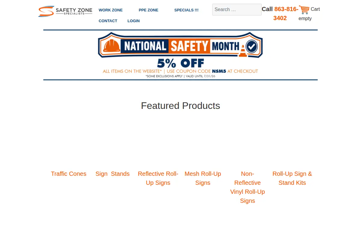 Homepage of Safety Zone Holdings, INC