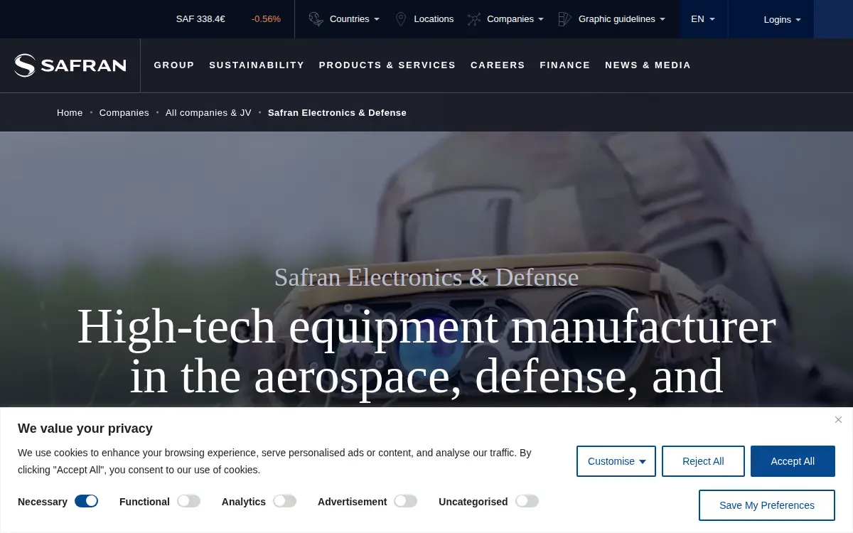 Homepage of Safran Electronics & Defense, Avionics Usa, LLC