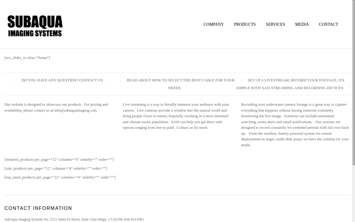 Homepage of Subaqua Imaging Systems, INC.