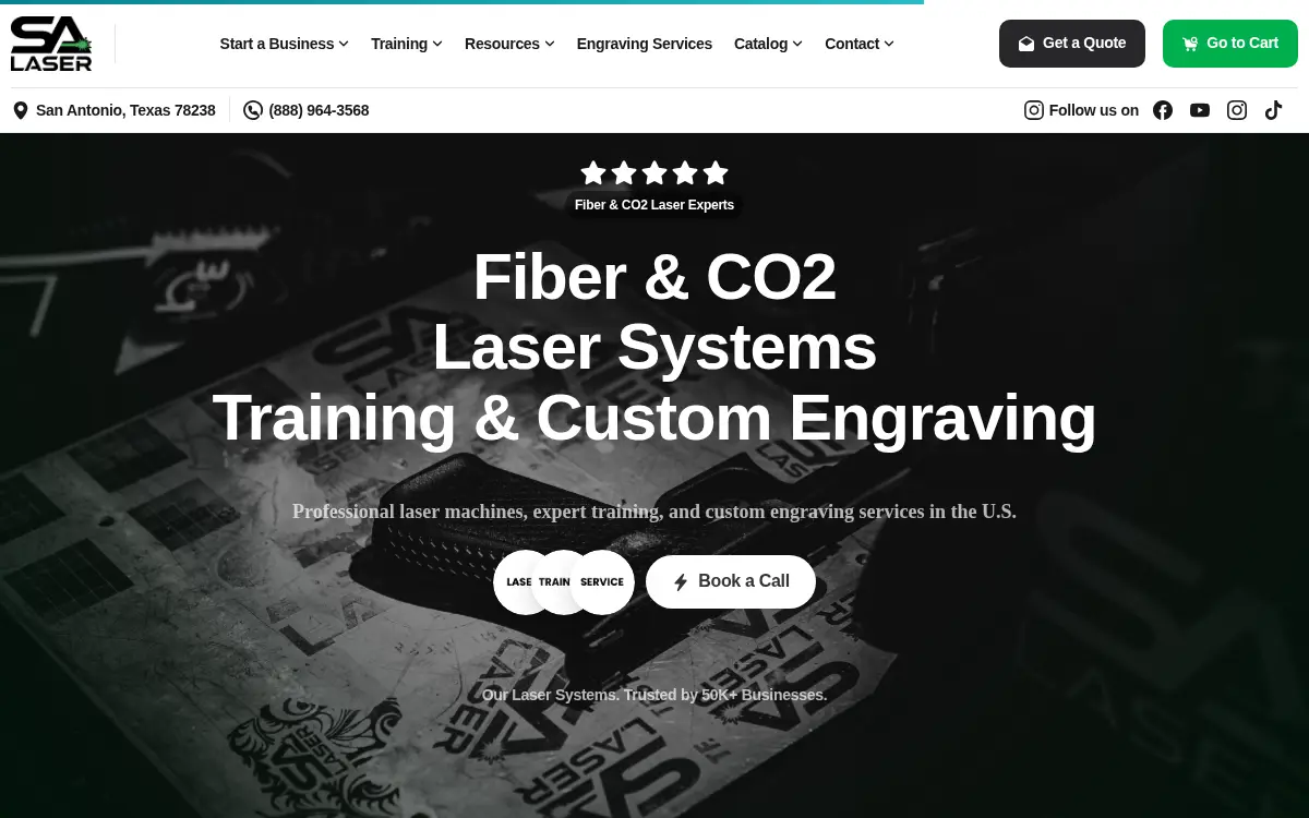 Homepage of San Antonio Laser Engraving, LLC